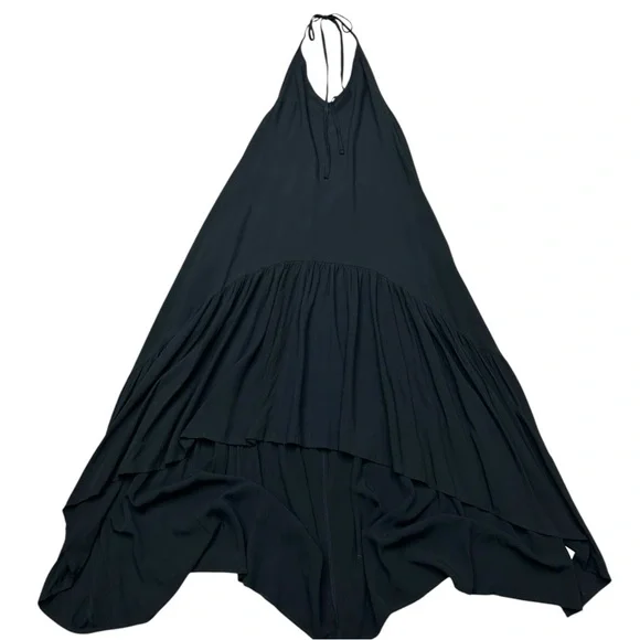 Black Halter Maxi Dress Open Back High Low Hem Rayon Size M/L - Picture 11 of 11